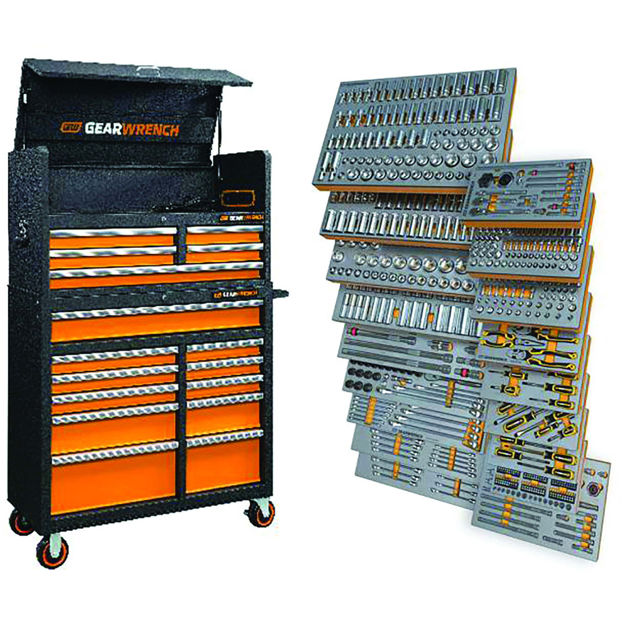 GearWrench Master Mechanics Tool Set — 873-Piece, Modular Foam Trays, 41in. Rolling Tool Cabinet, Orange, Model# ATGMEGAMOD873